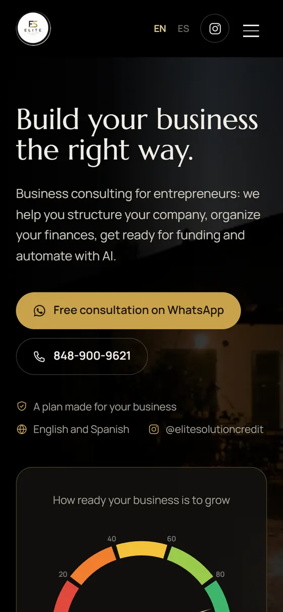 La web de Elite Solution Pro en el móvil